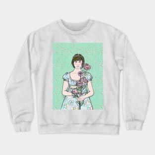 Woman Holding Pink Flowers. Crewneck Sweatshirt